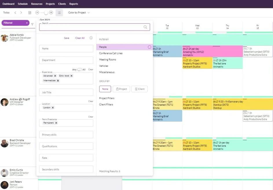 Resource Guru interface in use