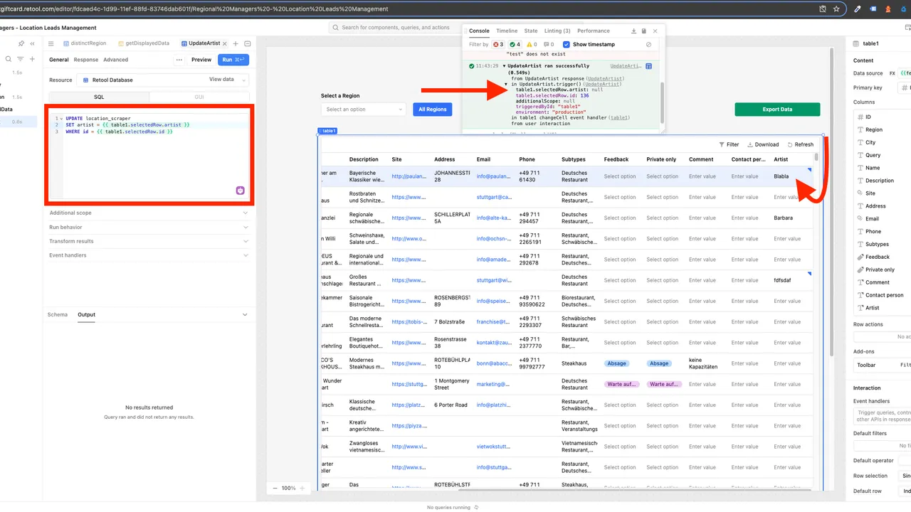 Retool dashboard view
