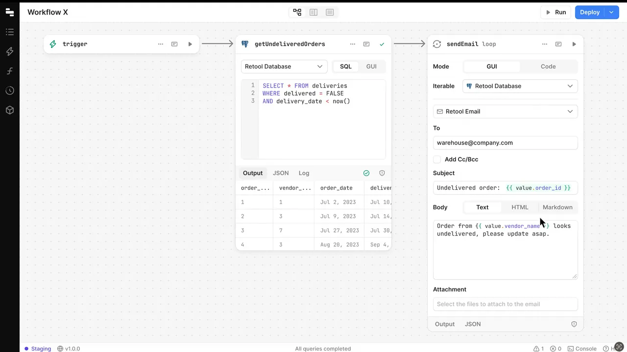 Retool app screen