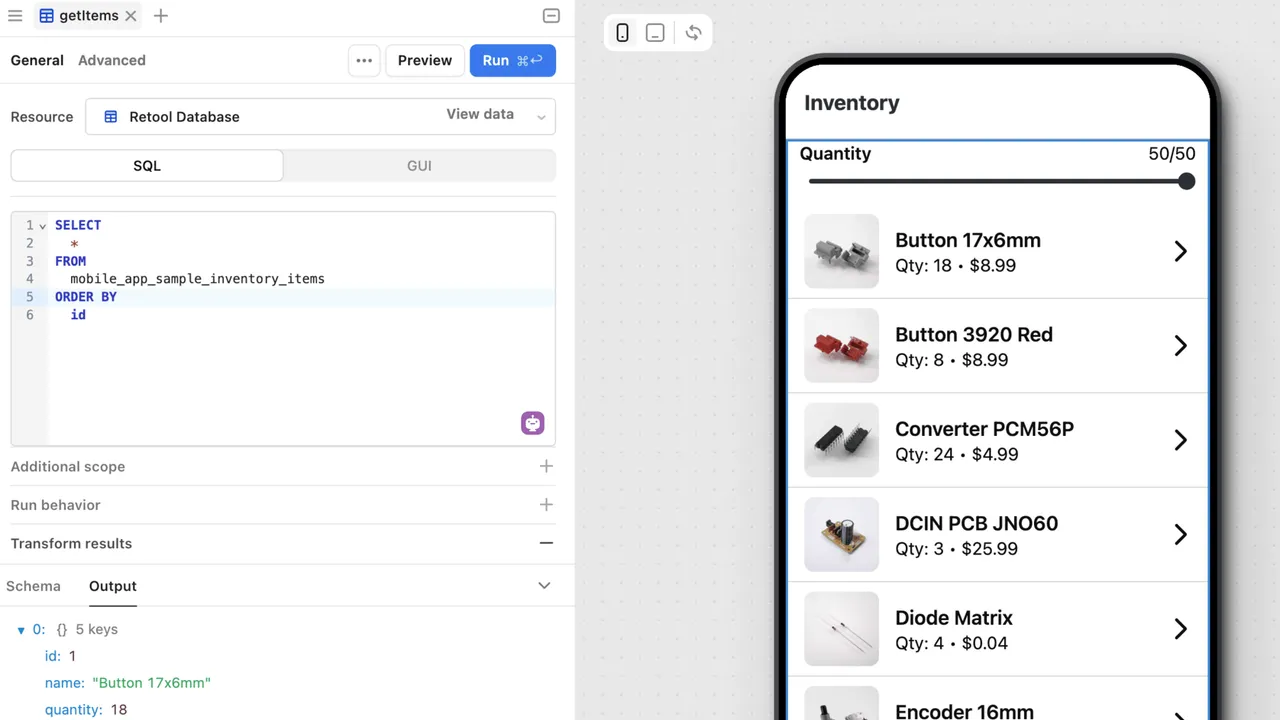 Retool interface in use