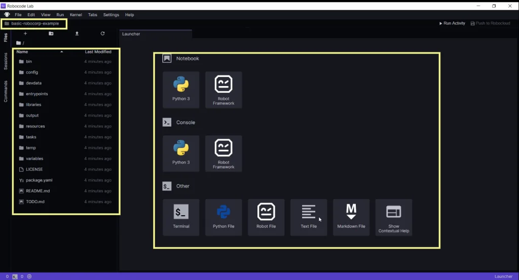 Robocorp app screen