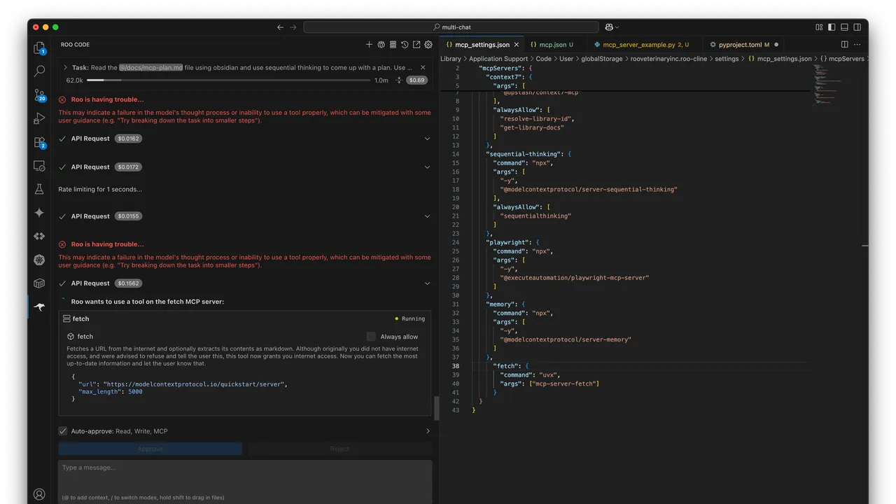 Roo Code in action, code AI tool