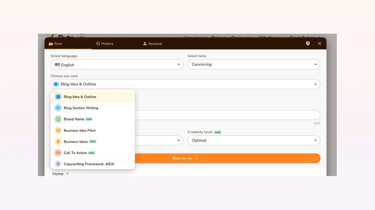 Rytr app screen