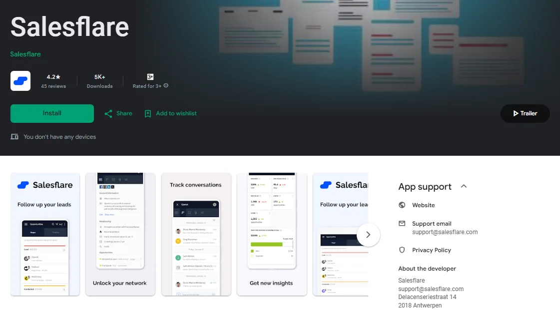 Salesflare interface in use