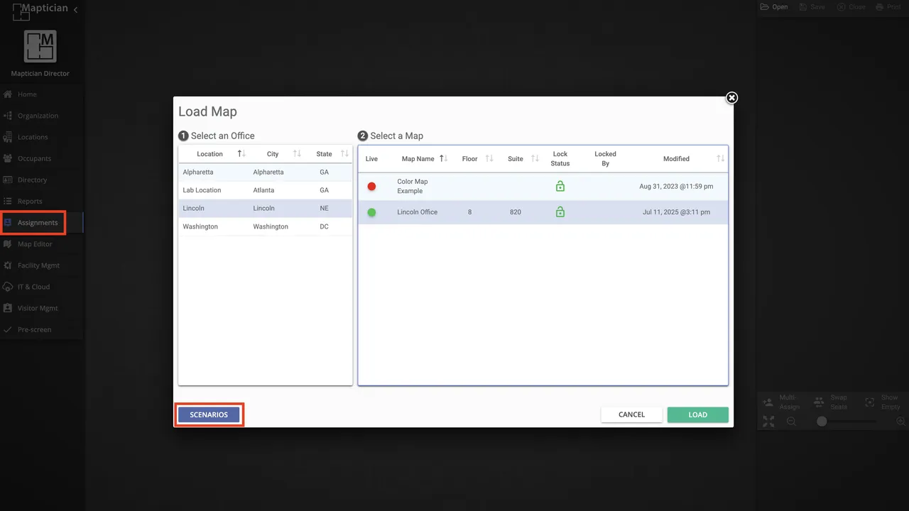 Scenario dashboard view