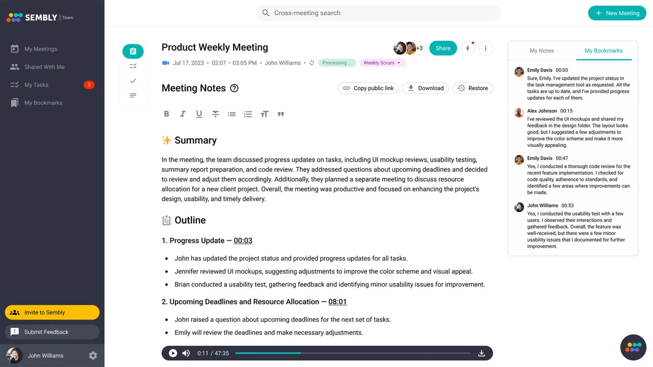 Sembly dashboard view