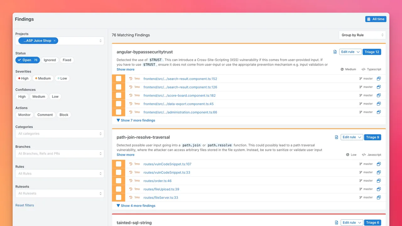 Semgrep app screen