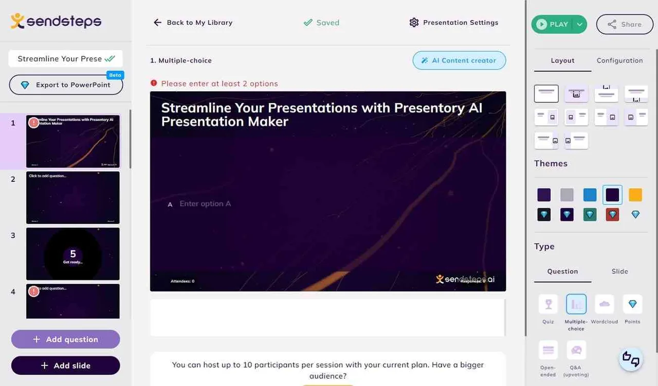 Sendsteps dashboard view