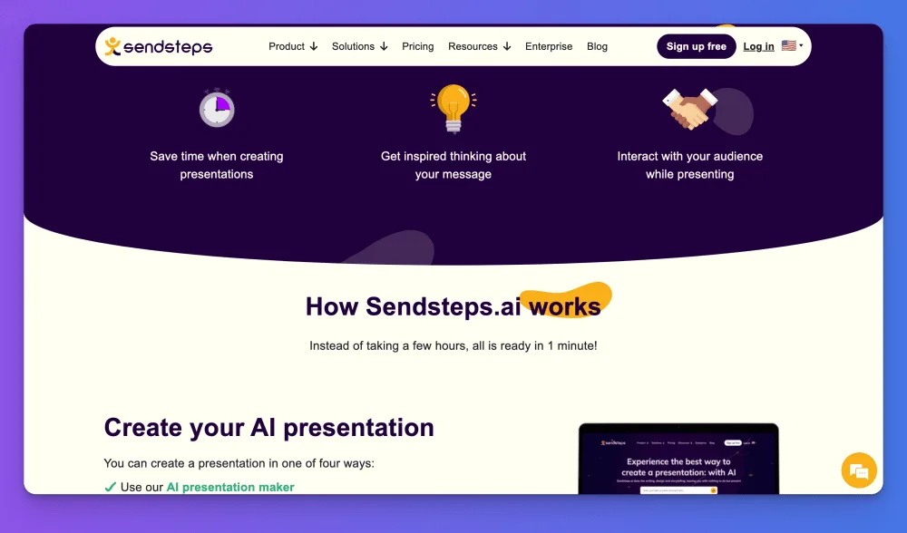Sendsteps in action, presentation AI tool