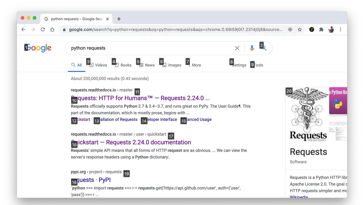 Serenade interface in use