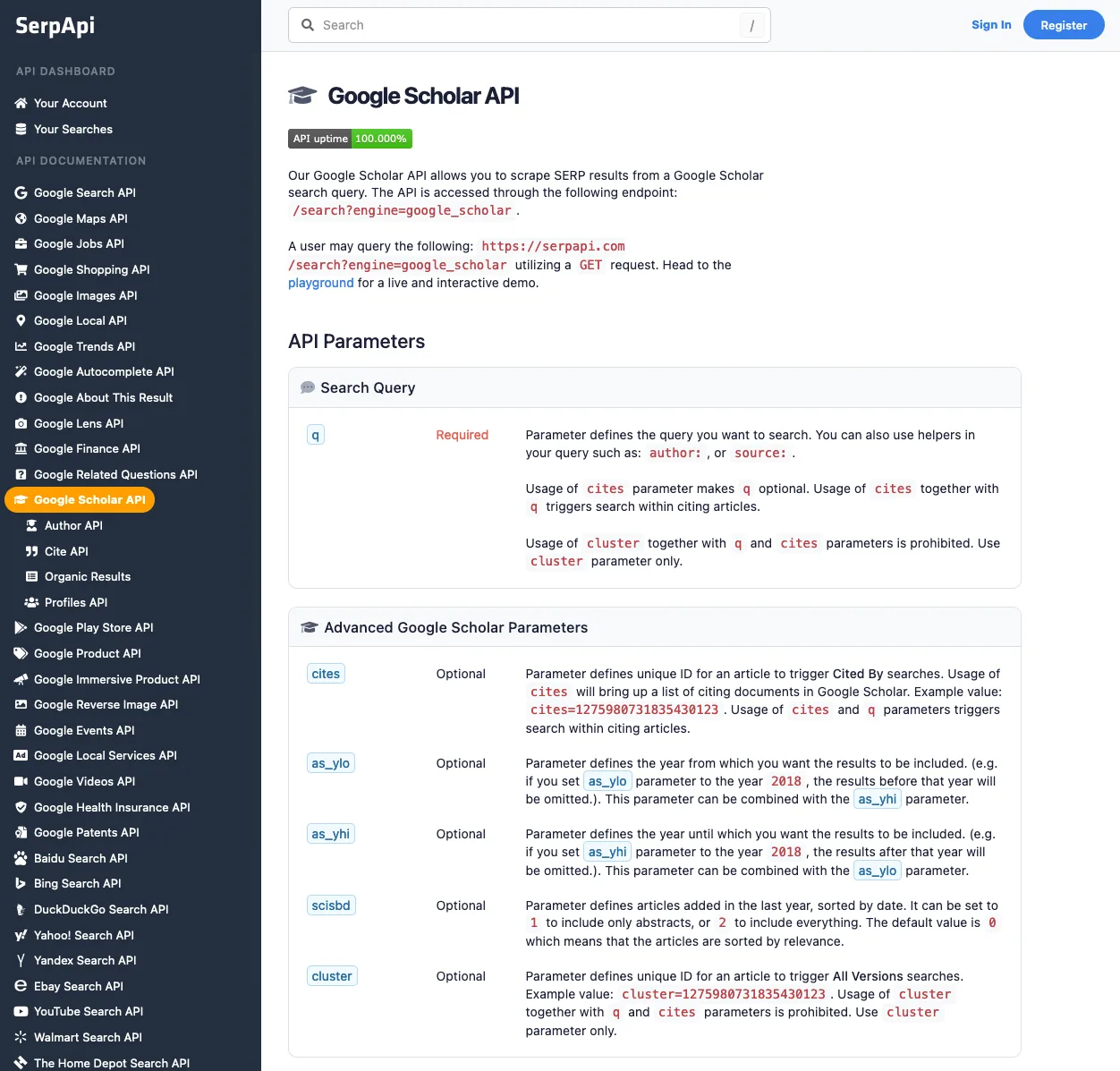 SerpAPI dashboard view