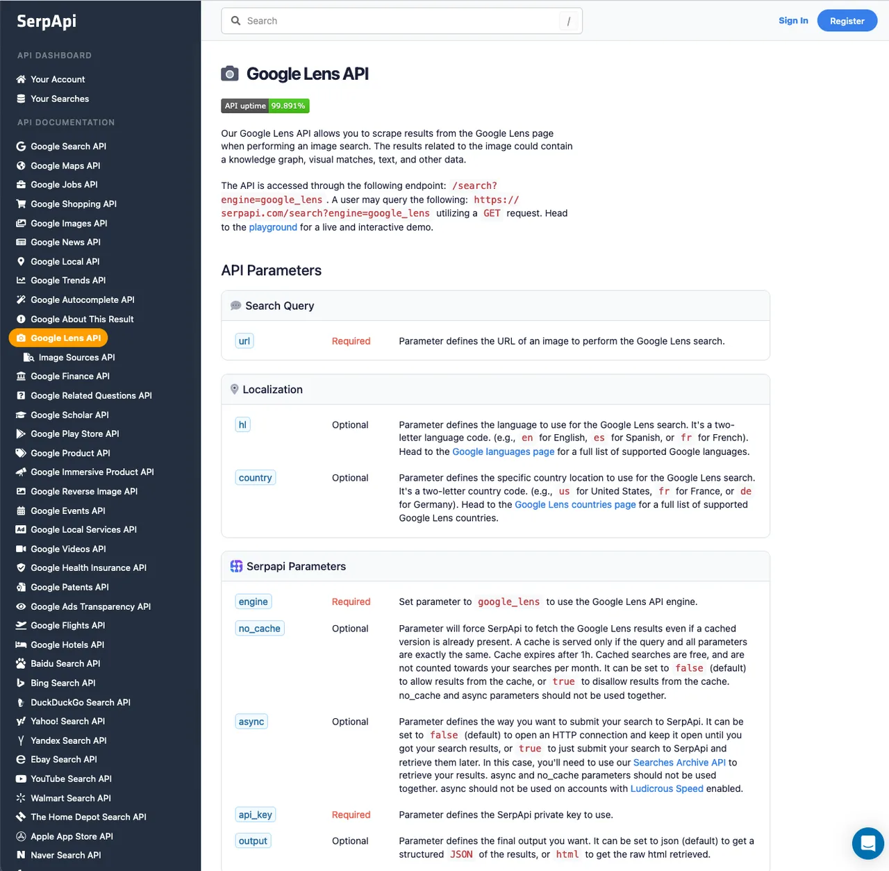 SerpAPI interface in use