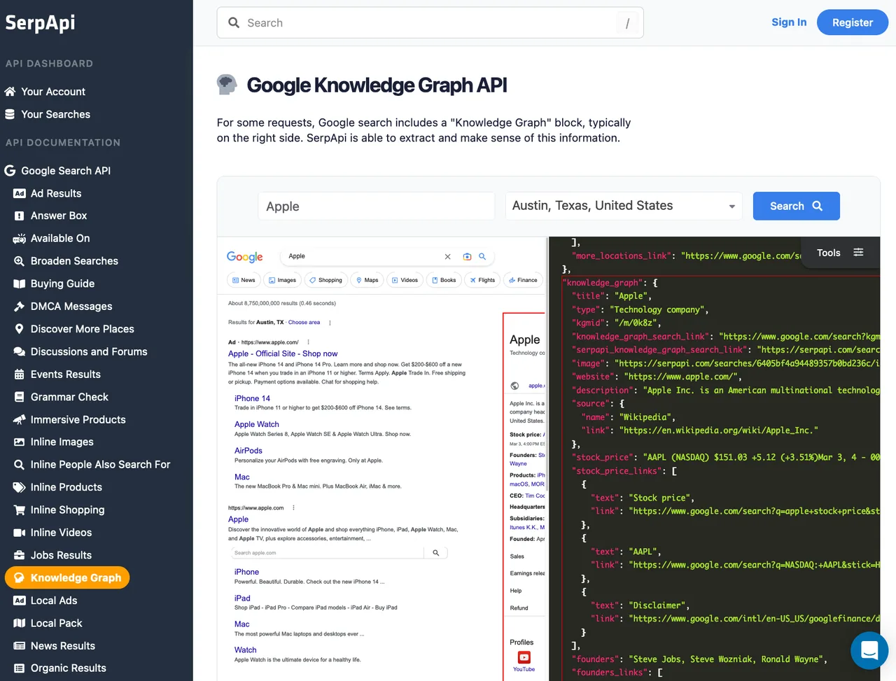 SerpAPI interface in use