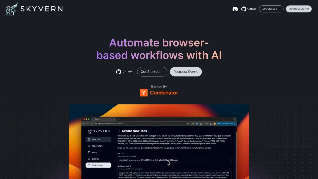 Skyvern interface in use