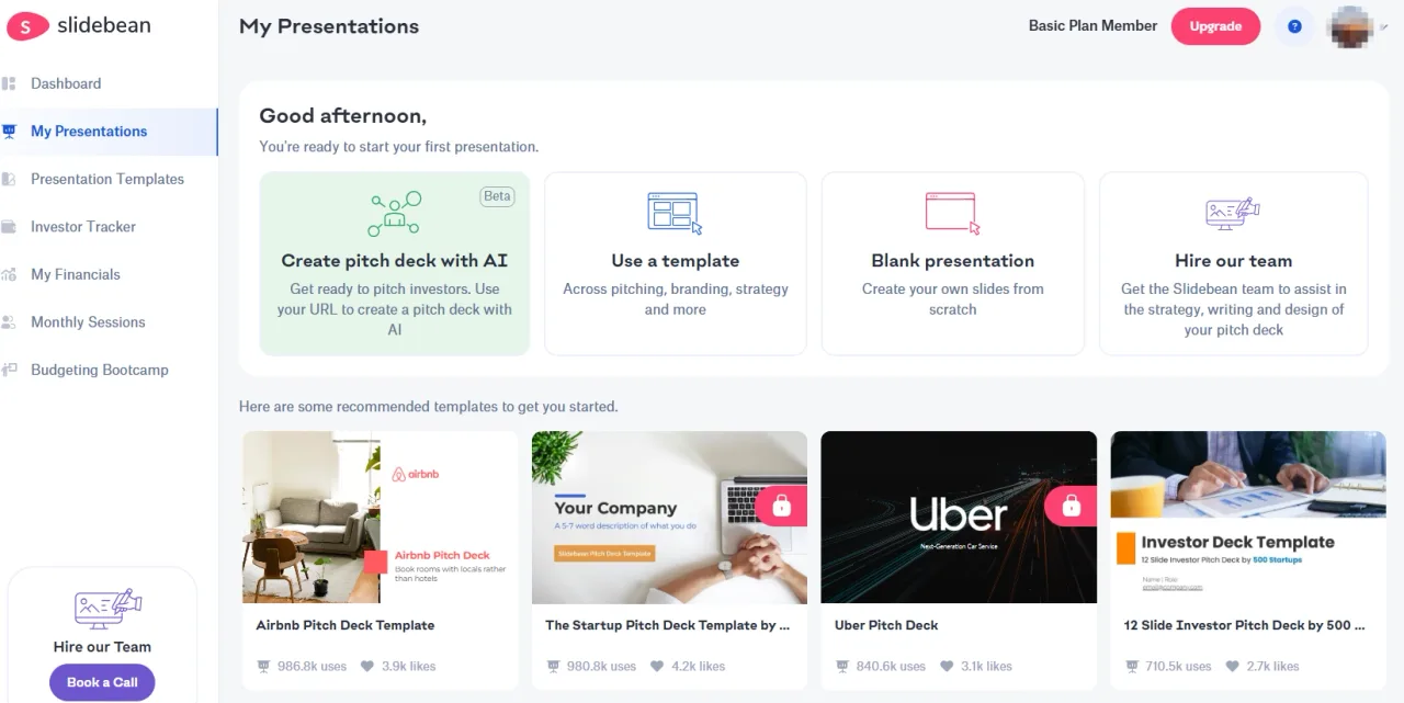 Slidebean interface in use
