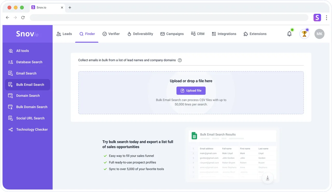 Snov.io in action, marketing & seo AI tool