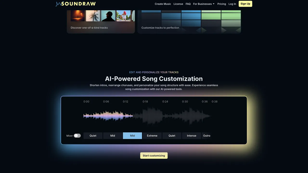 Soundraw in action, music AI tool