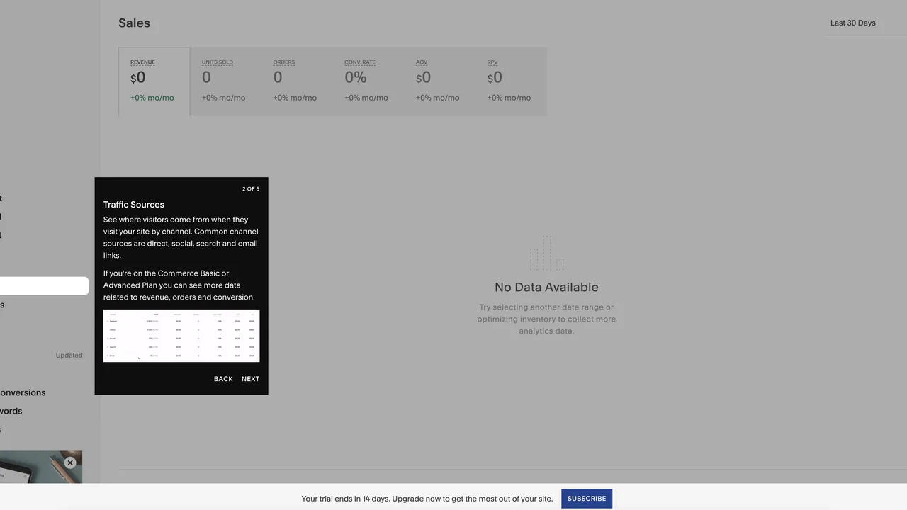 Squarespace dashboard view
