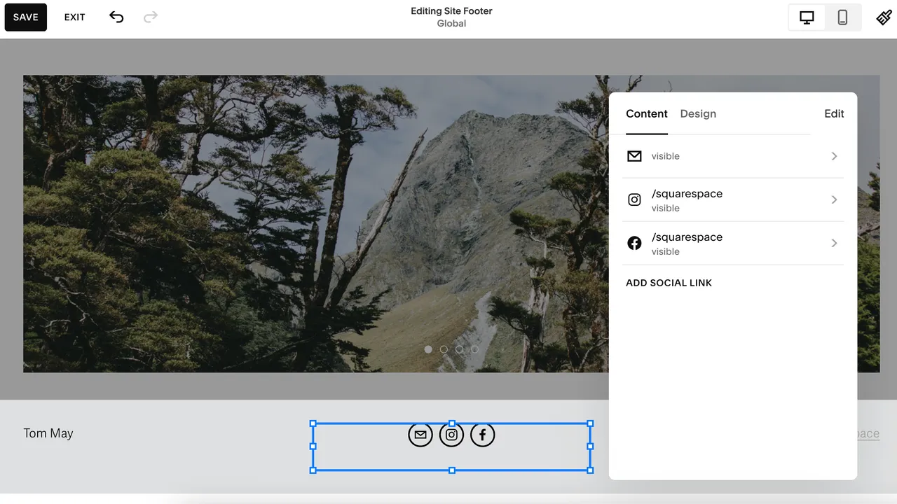 Squarespace app screen