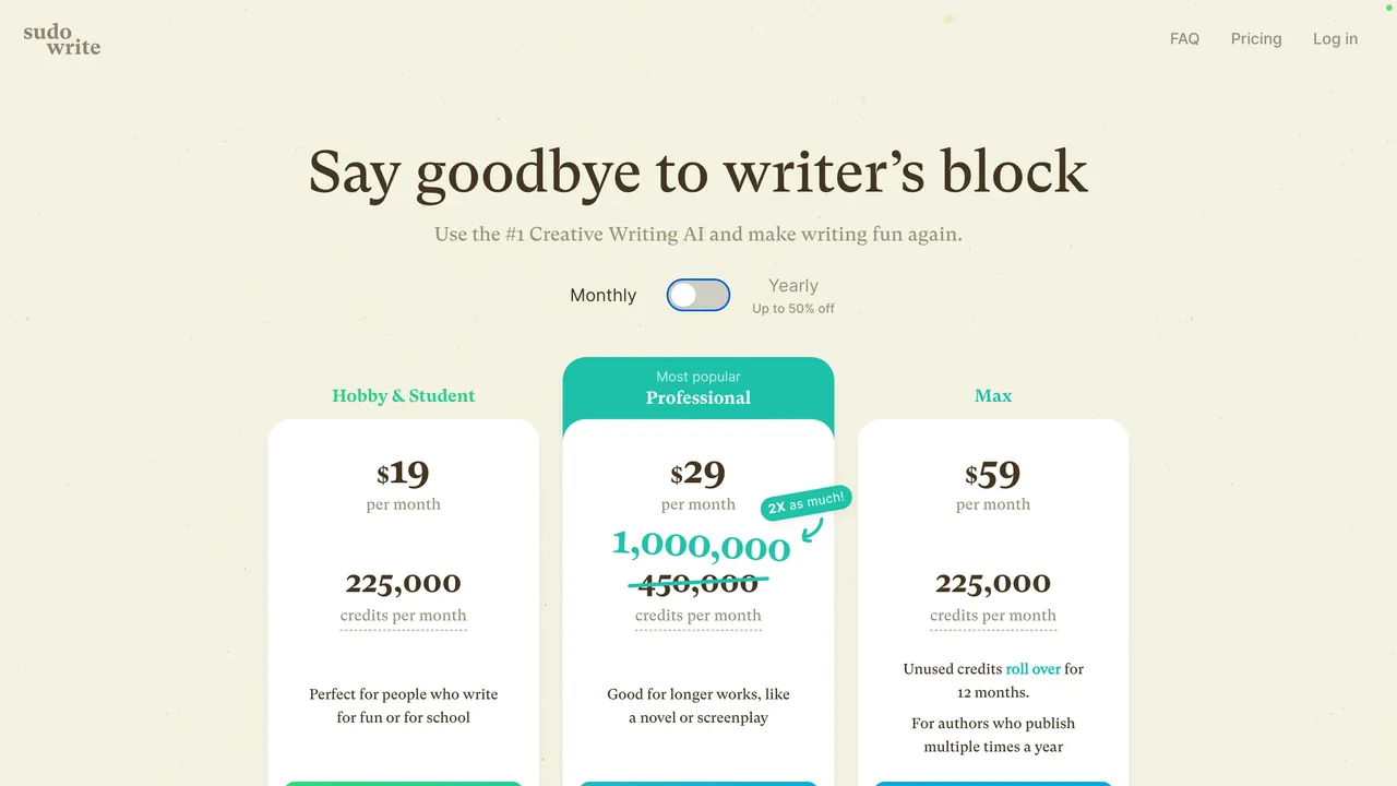 Sudowrite dashboard view