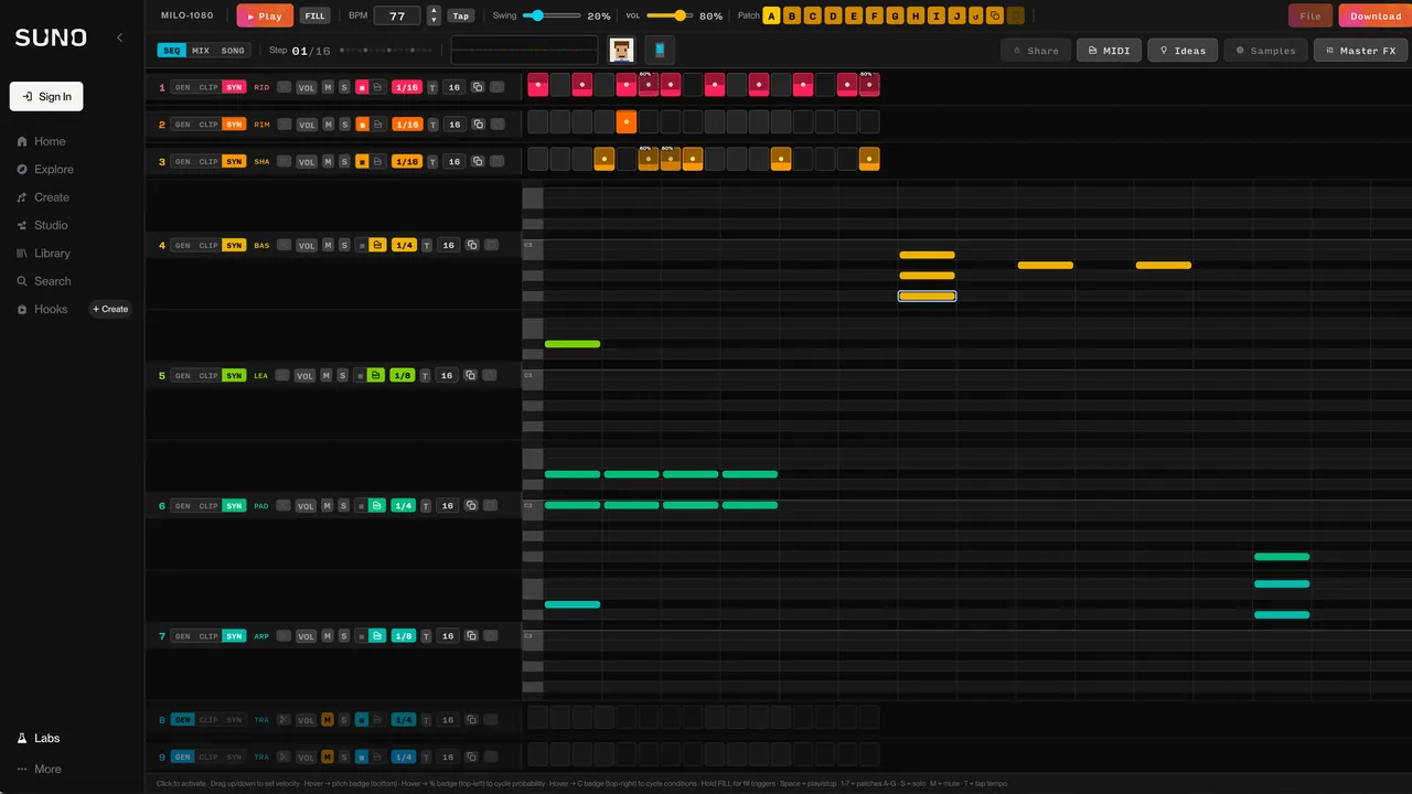Suno in action, voice & audio AI tool