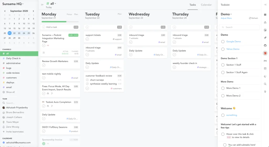 Sunsama interface in use