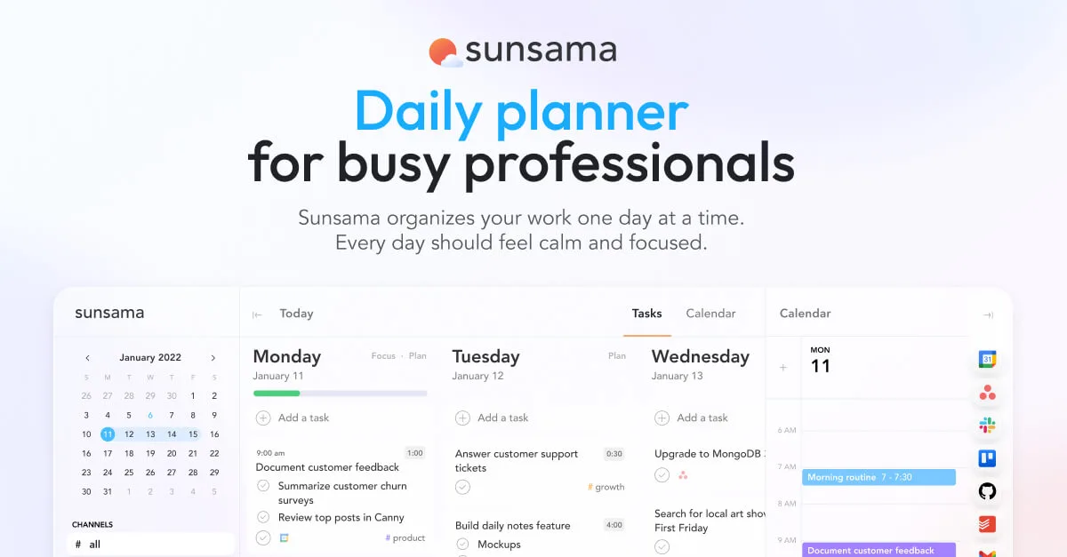 Sunsama dashboard view