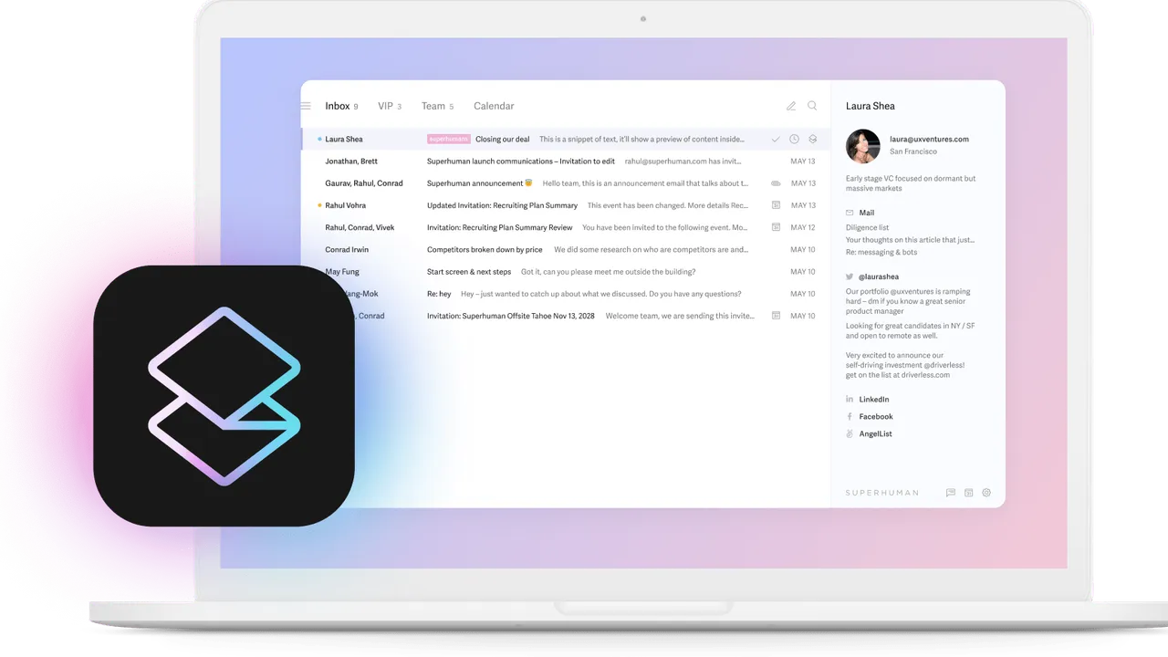 Superhuman interface in use