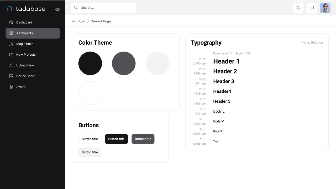 Tadabase dashboard view