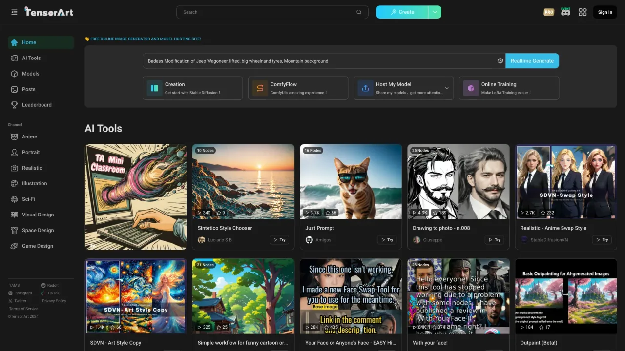 Tensor Art dashboard view