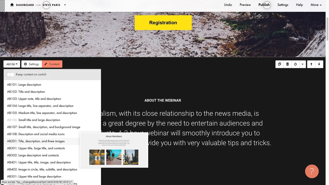 Tilda dashboard view