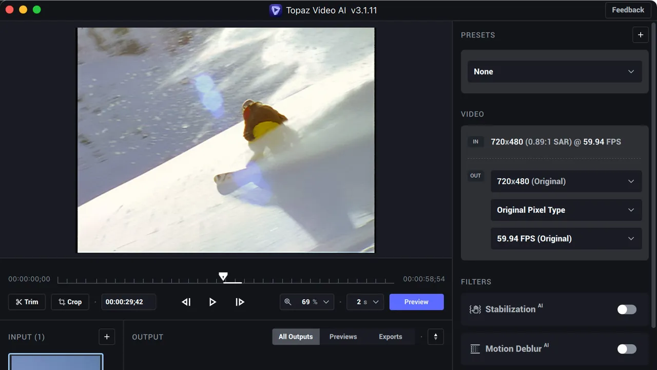 Topaz Video AI app screen
