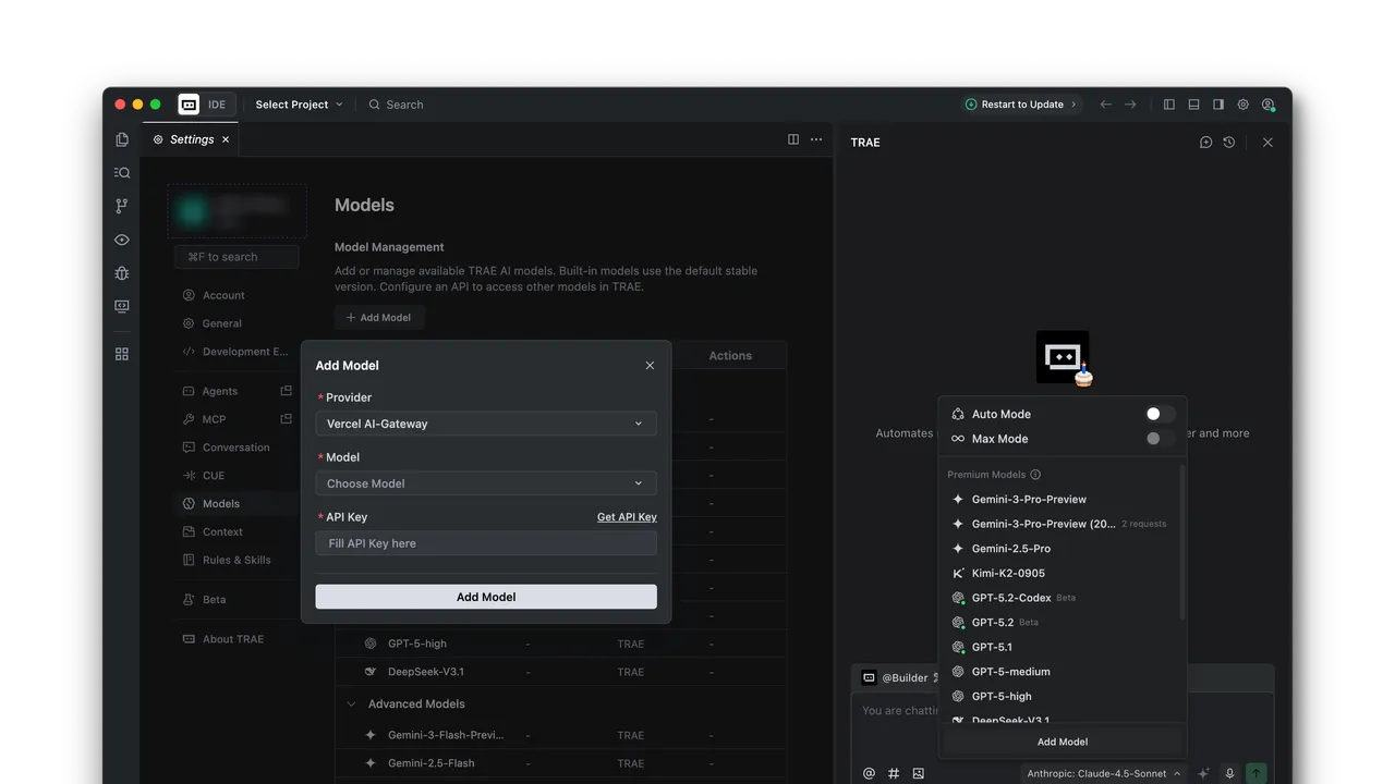 Trae dashboard view