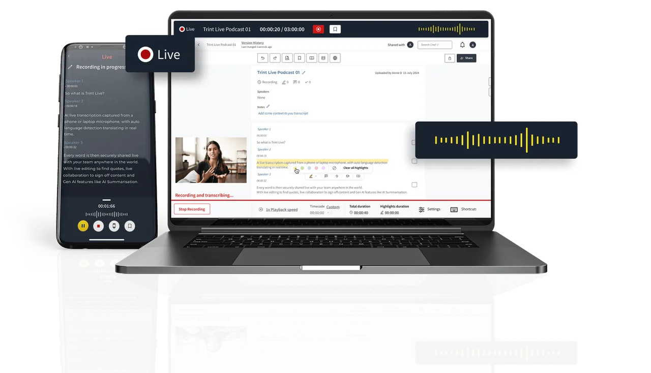 Trint dashboard view