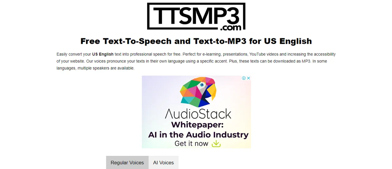 TTSMP3 in action, voice & audio AI tool