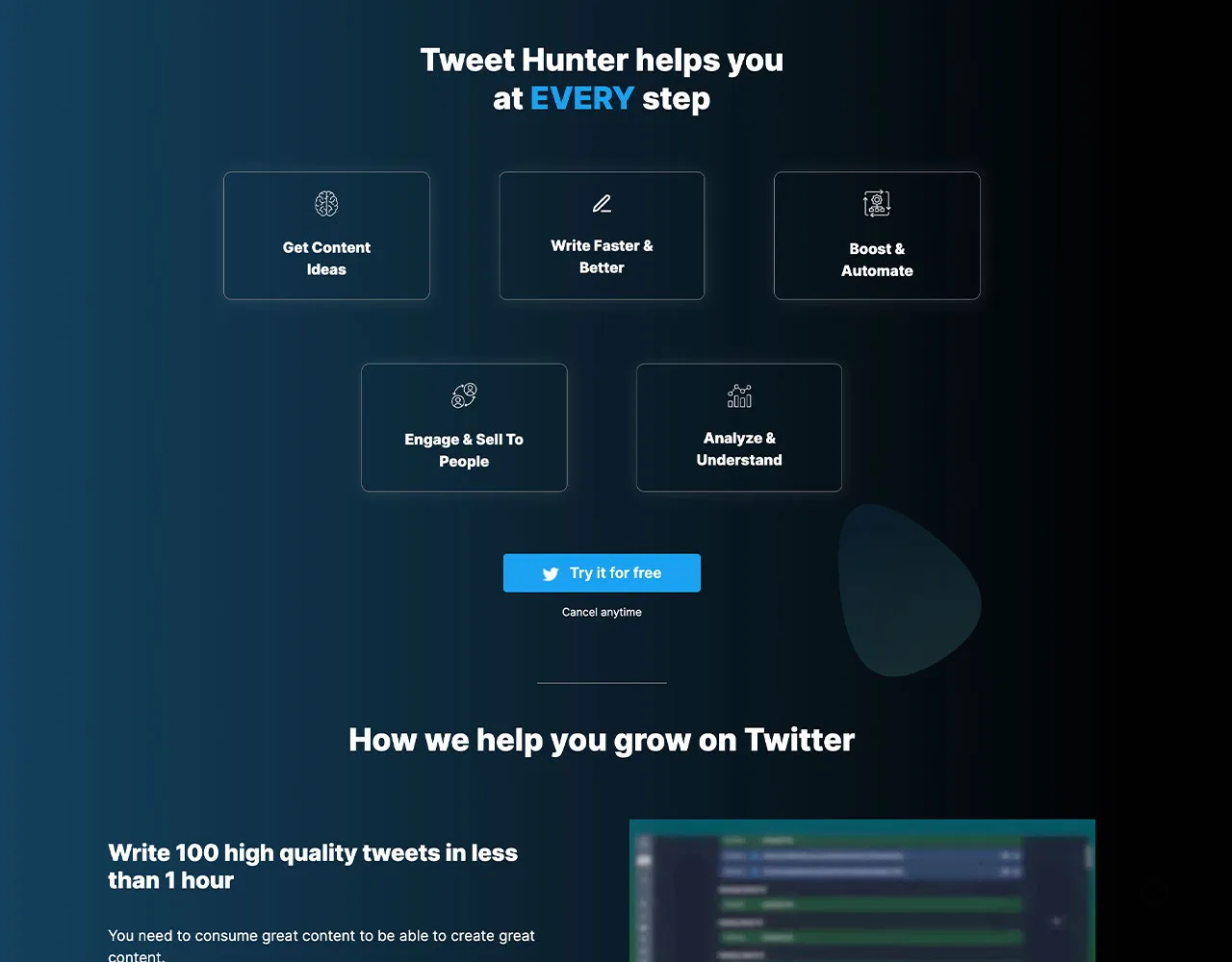 Tweet Hunter in action, marketing & seo AI tool