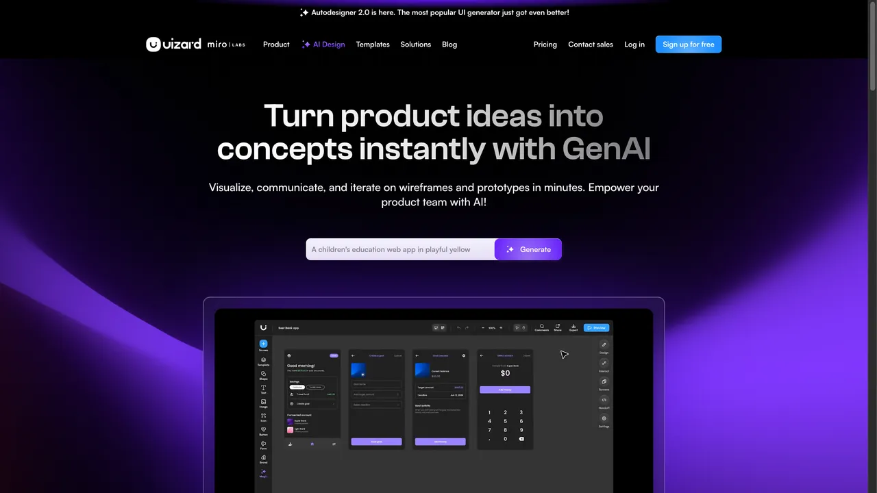 Uizard in action, code AI tool