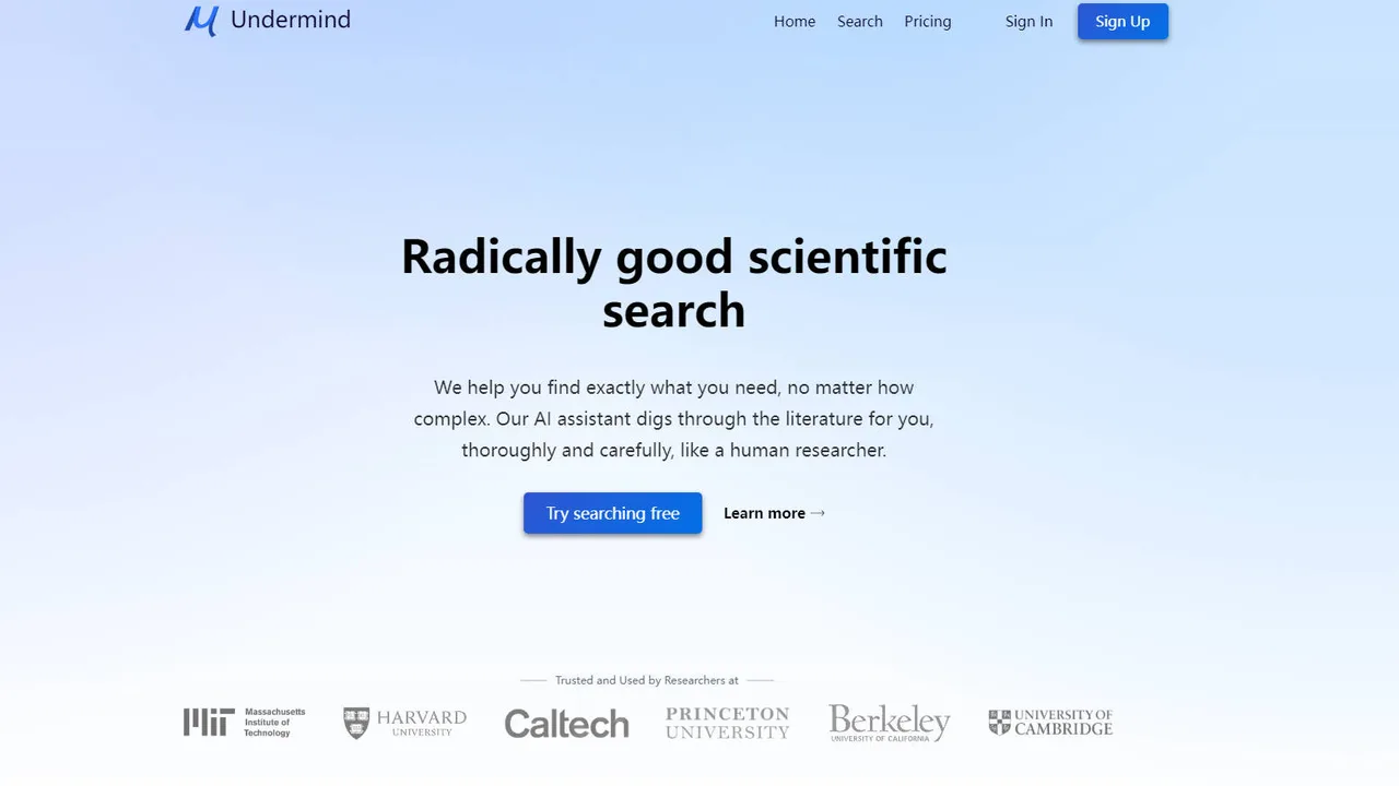 Undermind dashboard view