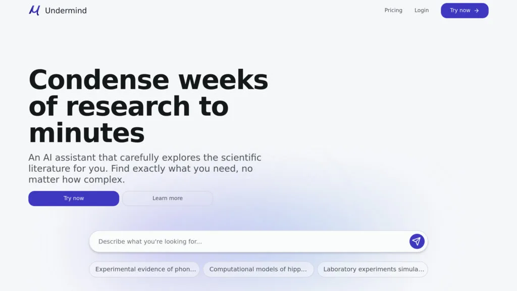 Undermind in action, search AI tool