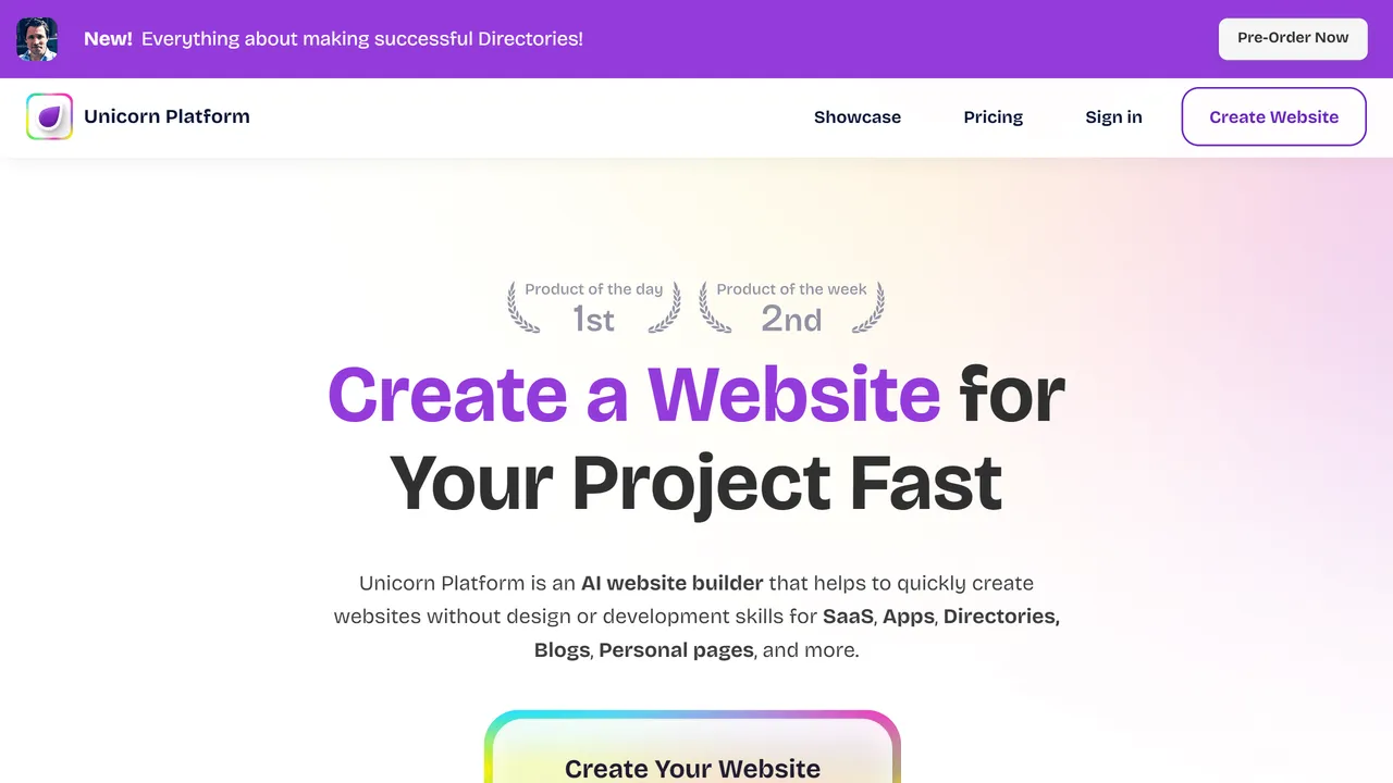 Unicorn Platform app screen
