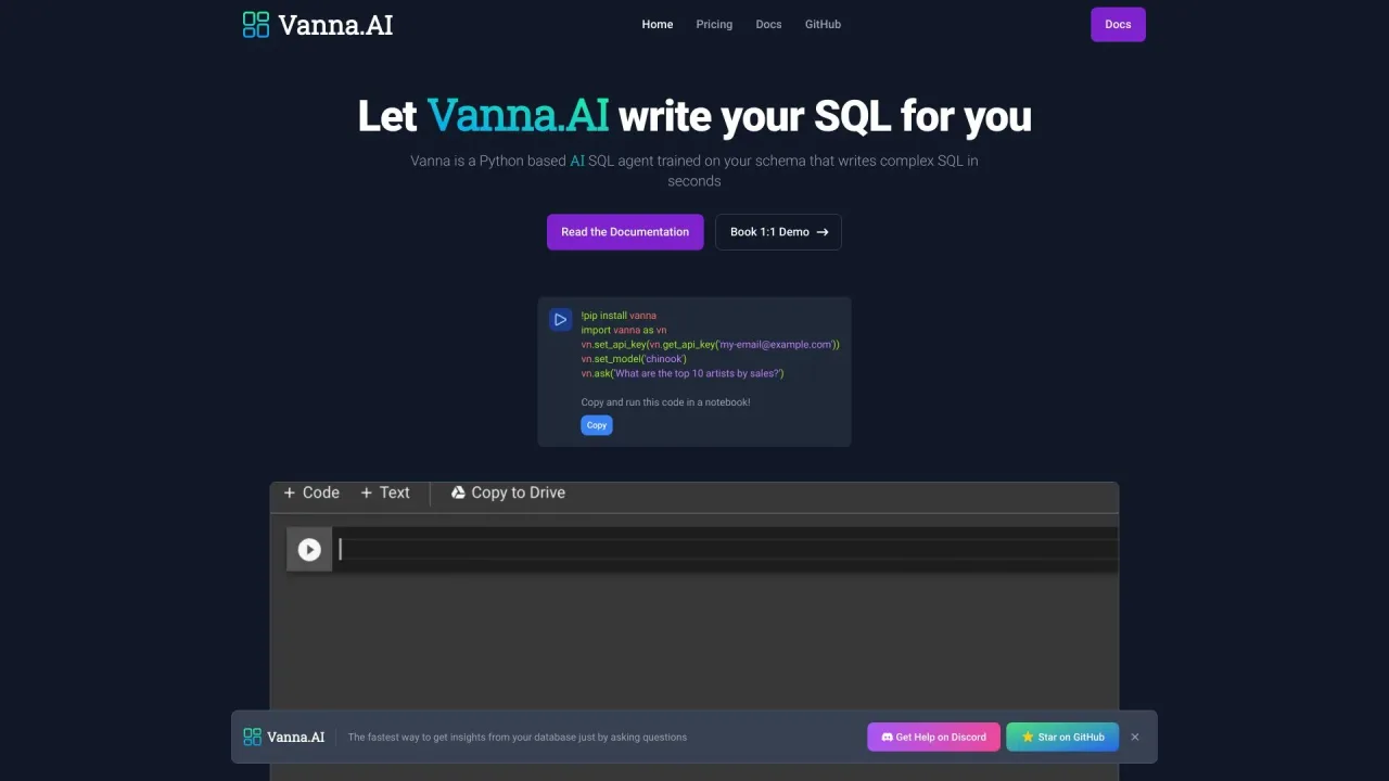Vanna AI in action, data & analysis AI tool
