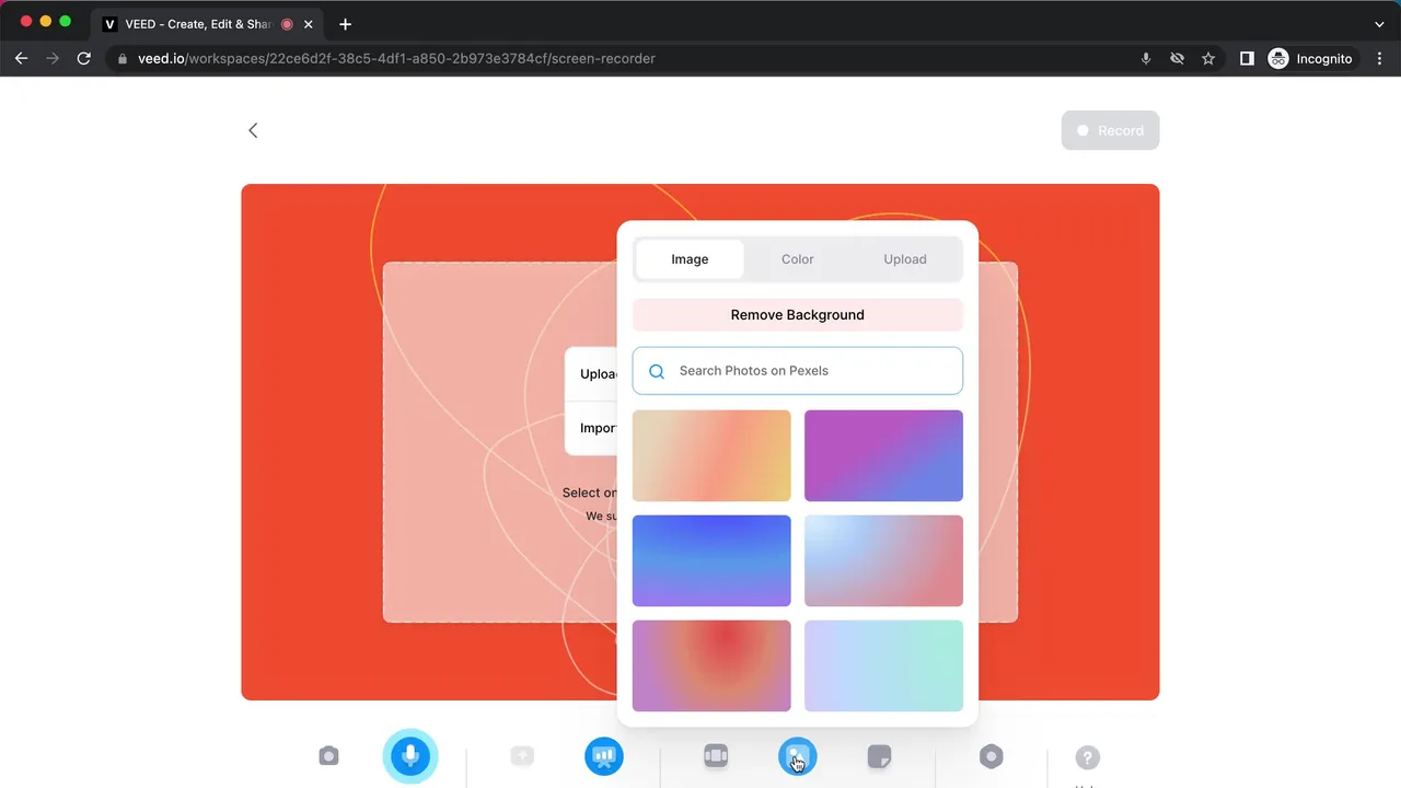 Veed.io dashboard view