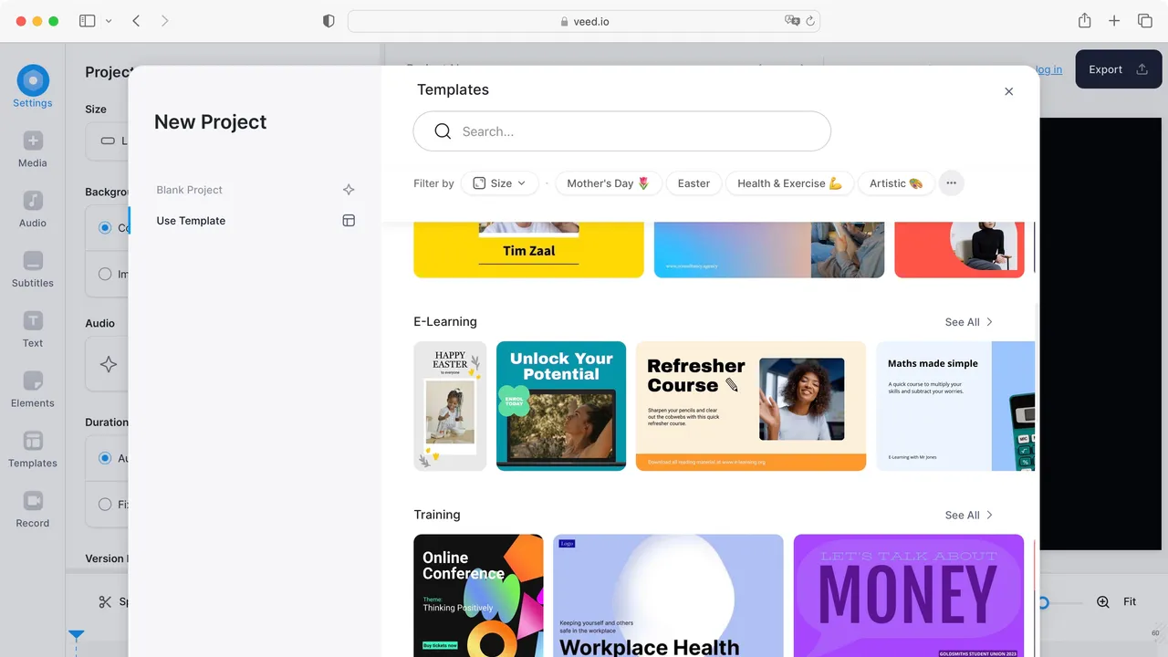 Veed.io in action, video AI tool