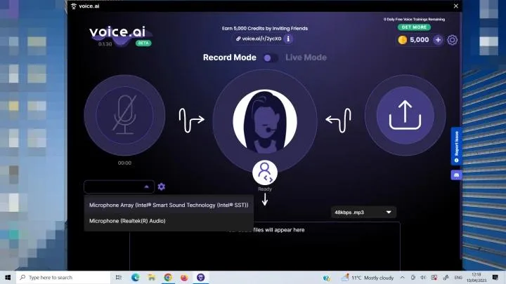 Voice AI app screen