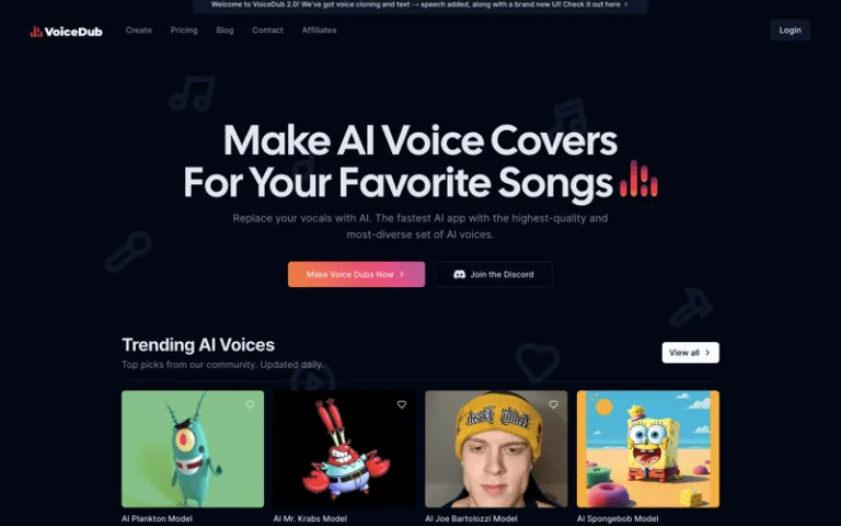 Voice Dub in action, music AI tool