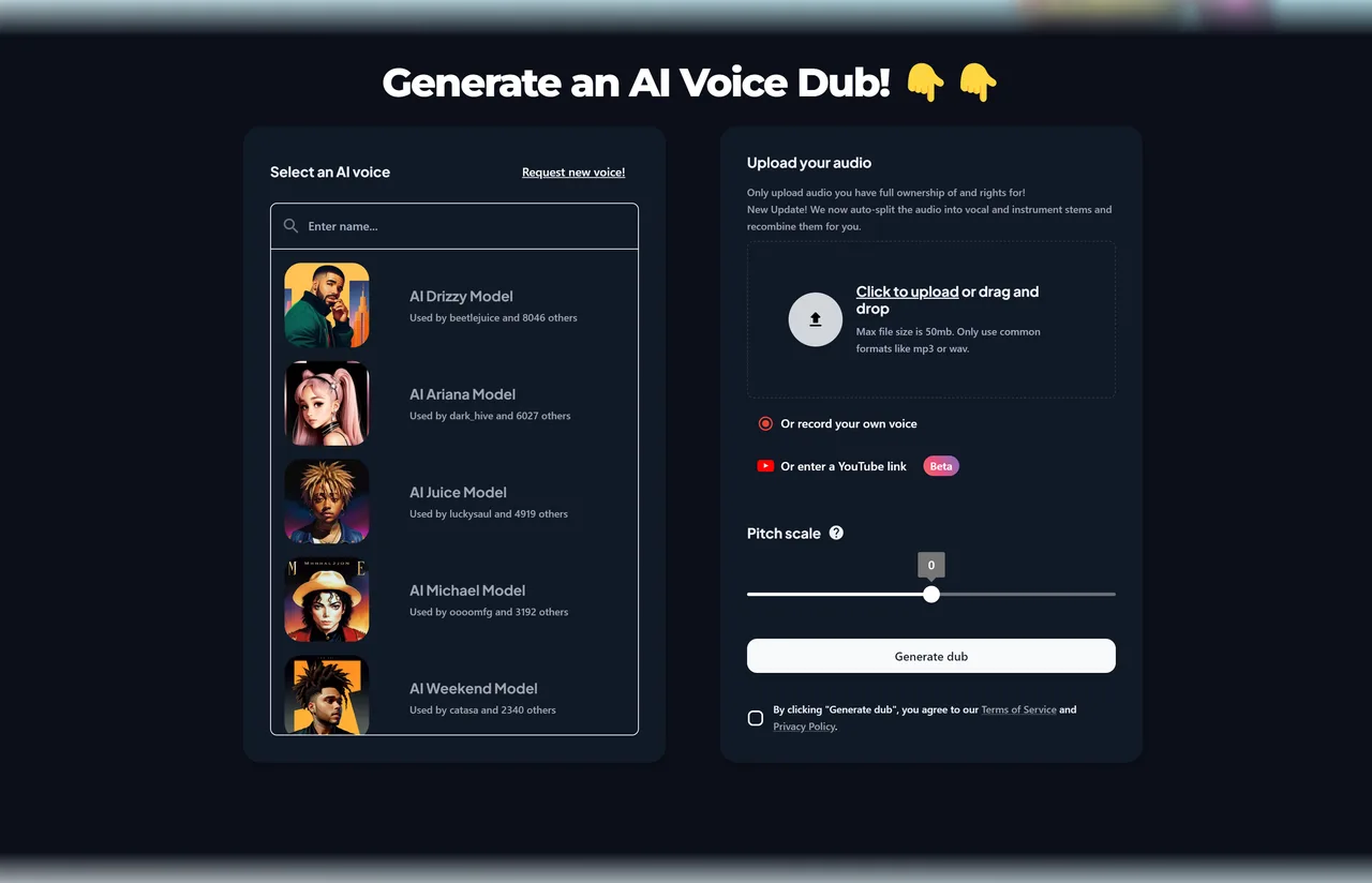 Voice Dub app screen