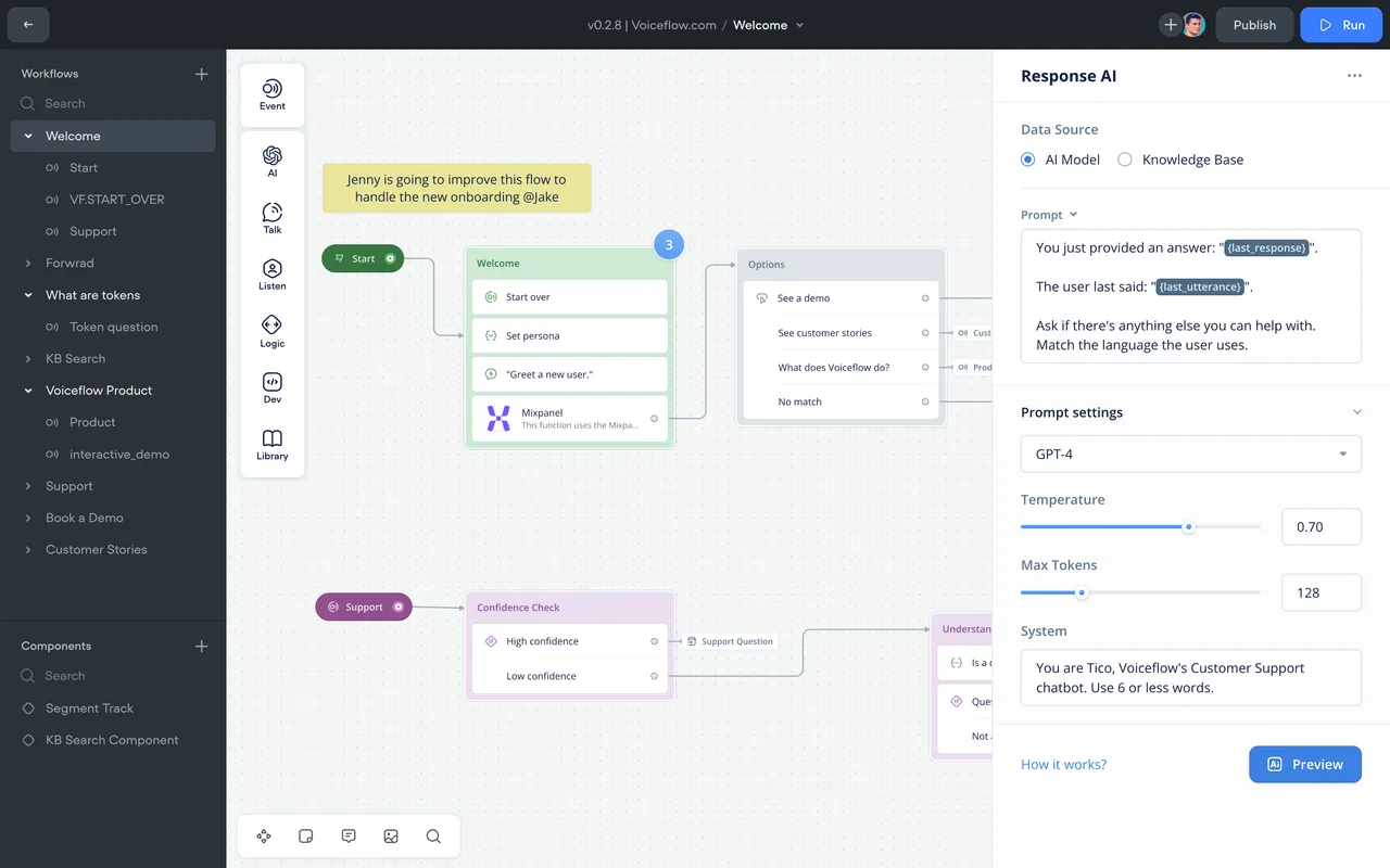 Voiceflow interface in use