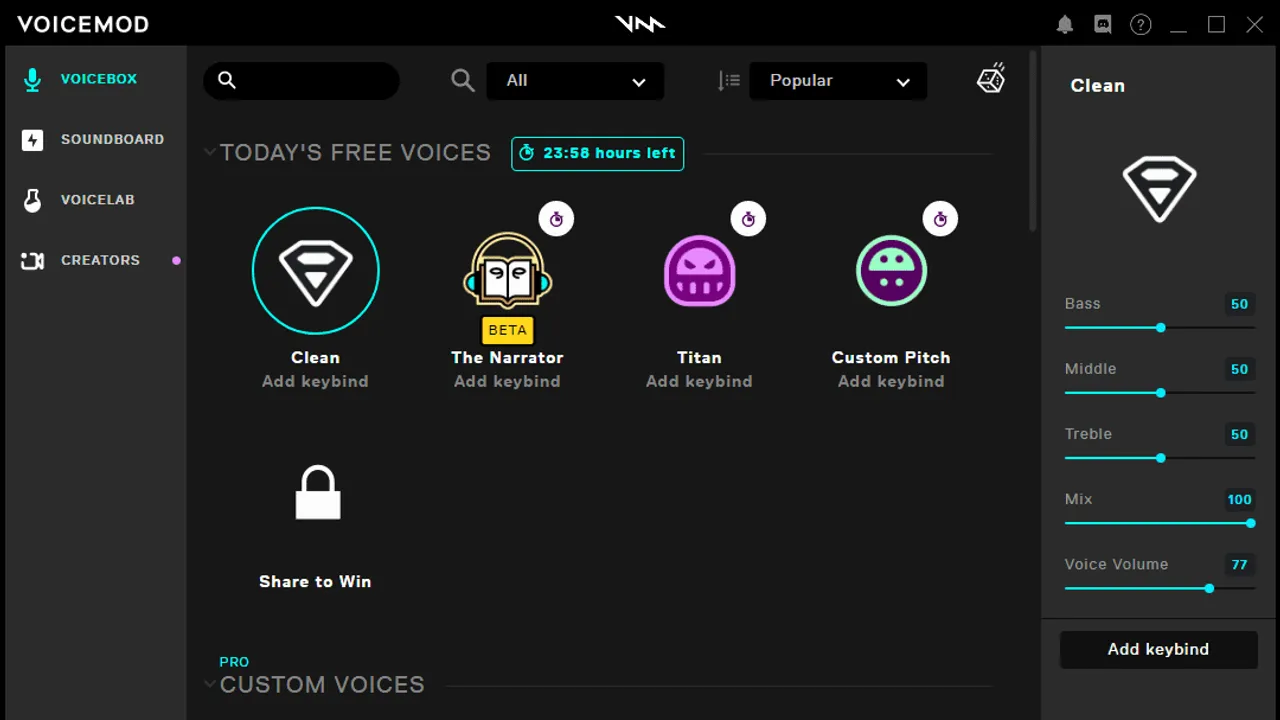 Voicemod dashboard view
