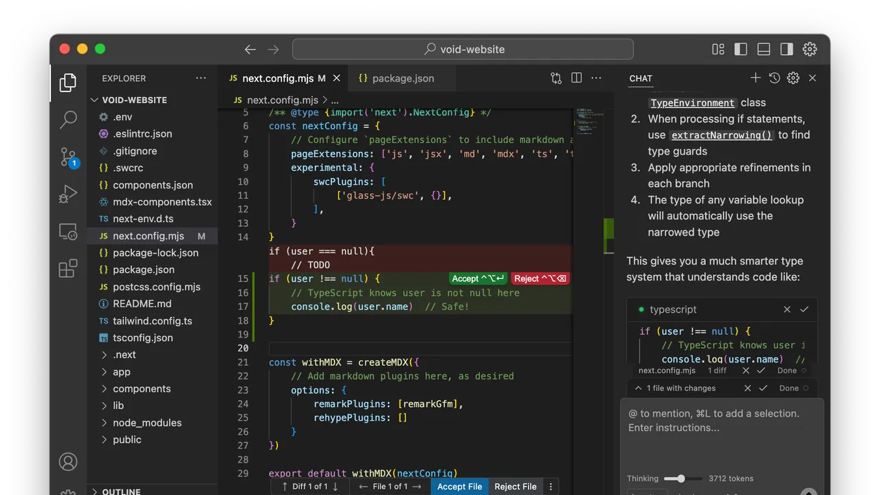 Voideditor interface in use