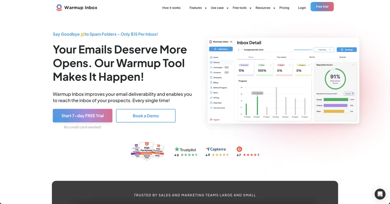 Warmupinbox in action, marketing & seo AI tool